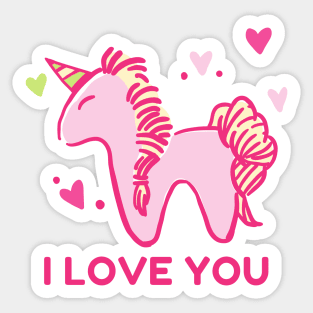 Unicorn and Hearts I love You Sticker